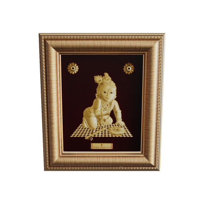 Prima Art Laddoo Gopal 24K Gold Sheet Artwork Frame best for festival and corporate gifting 