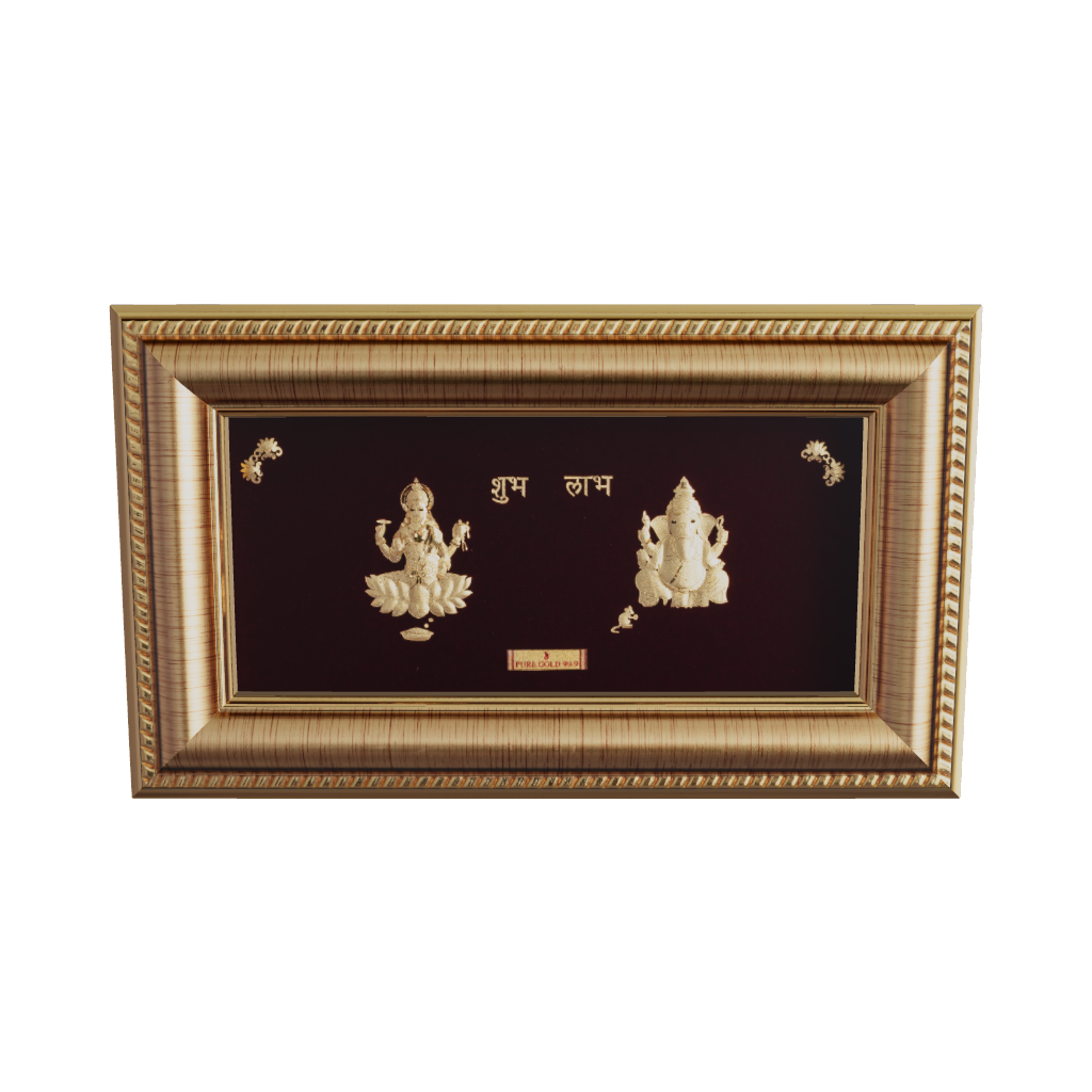 Prima Art Lakshmi Ganesha 24K Gold Sheet Artwork Frame best for festival and corporate gifting. 