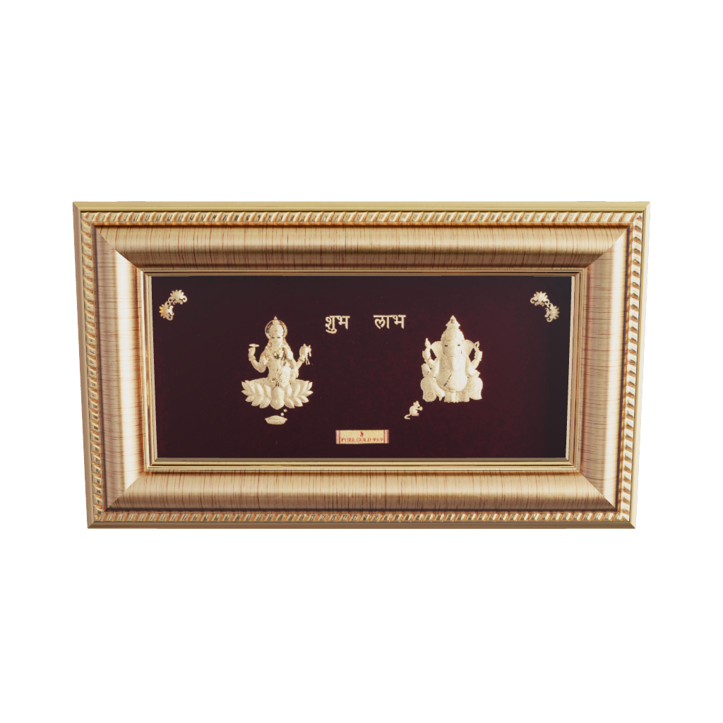 Prima Art Lakshmi Ganesha 24K Gold Sheet Artwork Frame best for festival and corporate gifting 