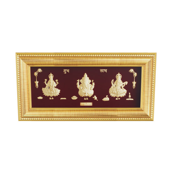 Prima Art Lakshmoi Ganesha Saraswati 24K Gold Sheet Artwork Frame best for festival and corporate gifting 