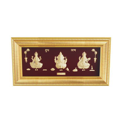 Prima Art Lakshmoi Ganesha Saraswati 24K Gold Sheet Artwork Frame best for festival and corporate gifting 