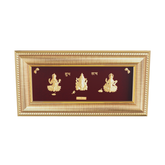 Prima Art Lakshmi Ganesha Saraswati 24K Gold Sheet Artwork Frame best for festival and corporate gifting 