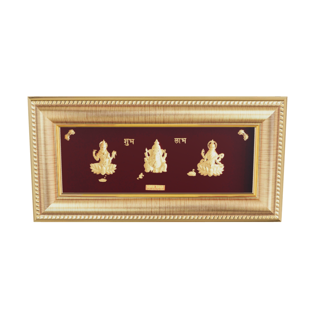 Prima Art Lakshmi Ganesha Saraswati 24K Gold Sheet Artwork Frame best for festival and corporate gifting 
