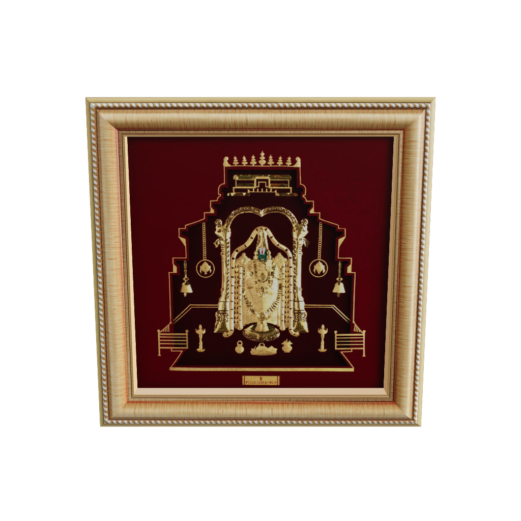 Tirupati Balaji gold frame for home temple and decor.