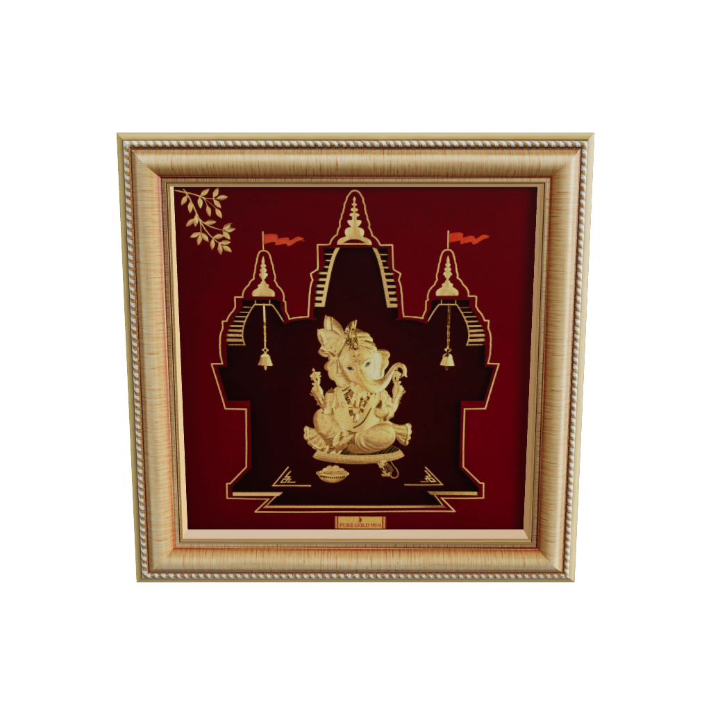 auspicious gold Ganesha wall frame handmade in India