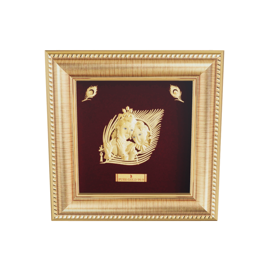 Prima Art Radha Krishna ji 24K Gold Sheet Artwork Frame best for festival and corporate gifting 