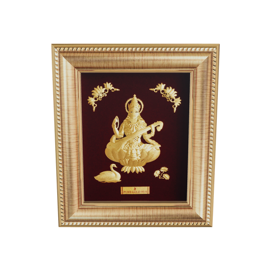 Prima Art Saraswati 24K Gold Sheet Artwork Frame best for festival and corporate gifting 