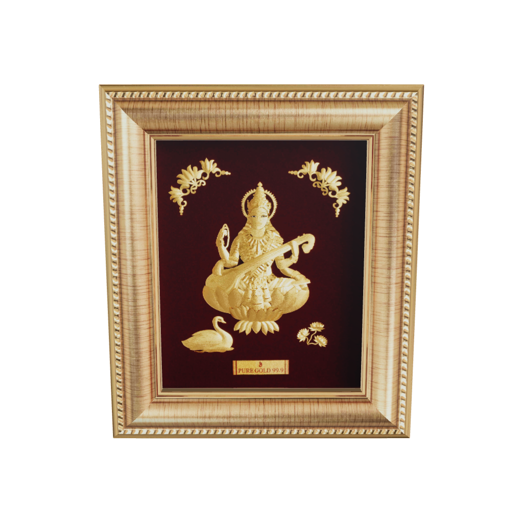 Prima Art Saraswati 24K Gold Sheet Artwork Frame best for festival and corporate gifting 