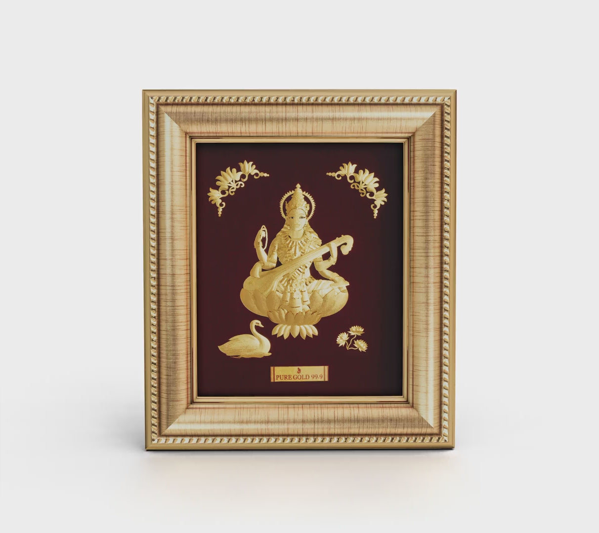Prima Art Saraswati ji 24K Gold Sheet Artwork Frame best for festival and corporate gifting 