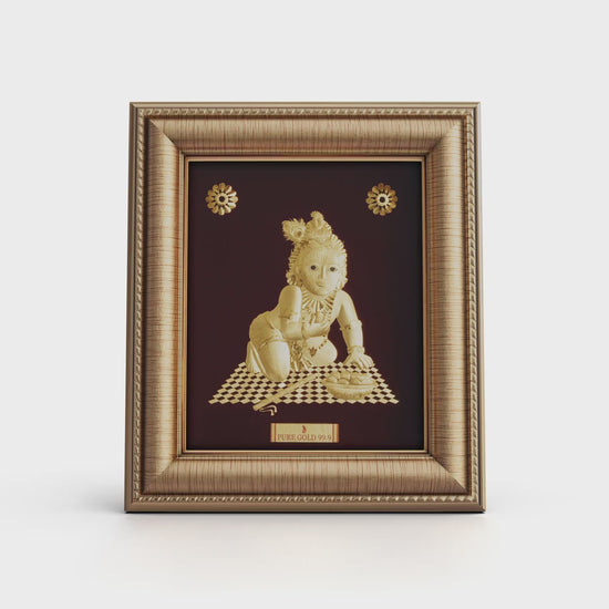 Prima Art Laddoo Gopal 24K Gold Sheet Artwork Frame best for festival and corporate gifting 