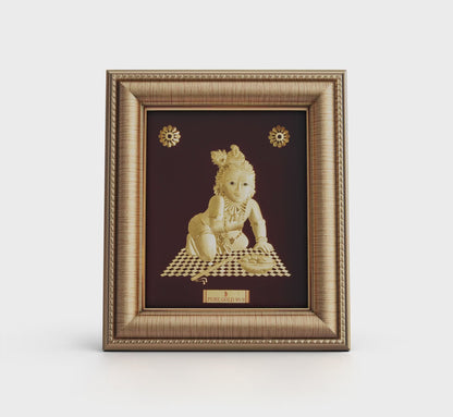 Prima Art Laddoo Gopal 24K Gold Sheet Artwork Frame best for festival and corporate gifting 