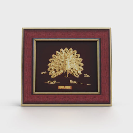 Peacock premium wall art hanging frame in gold by Prima Art.