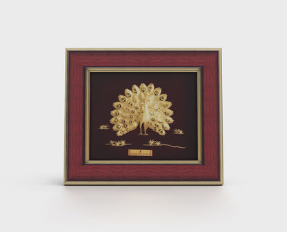 Peacock premium wall art hanging frame in gold by Prima Art.